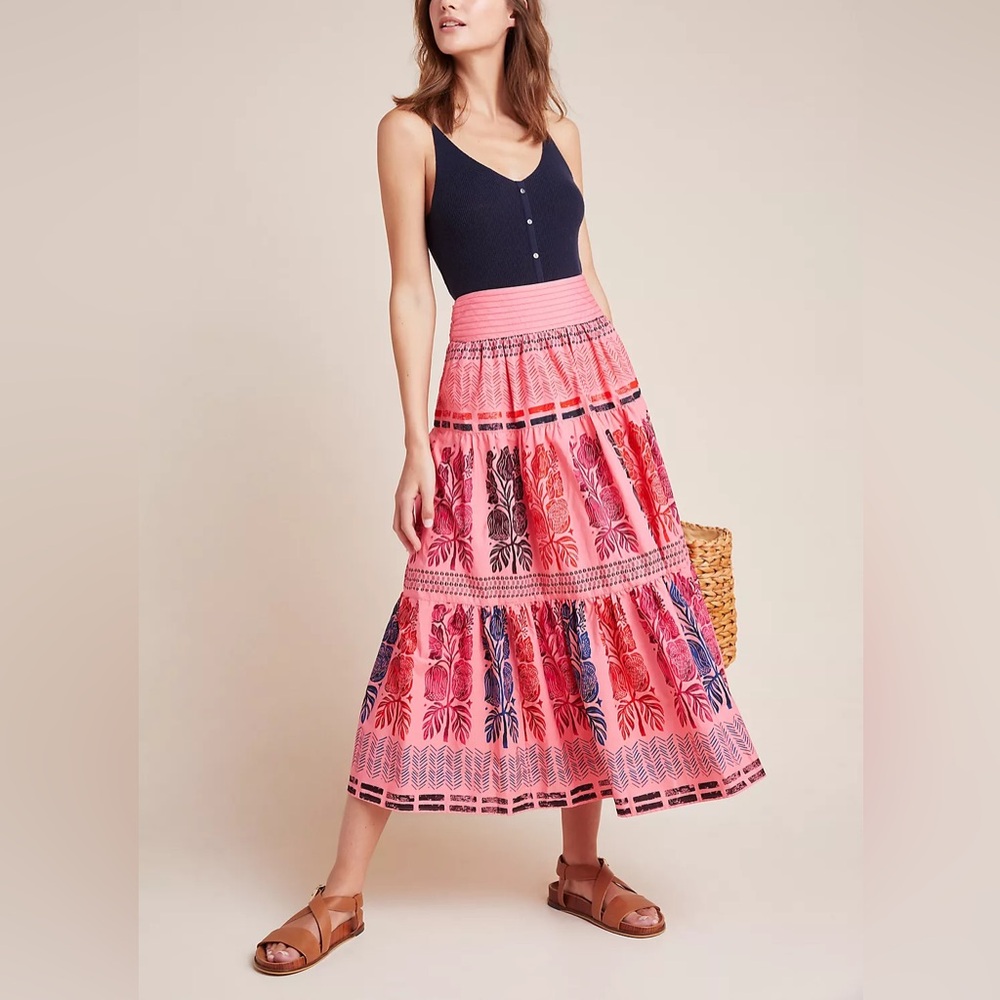 Anthropologie Pink and Blue Midi Skirt